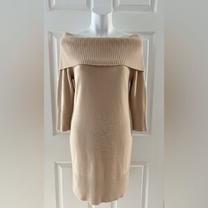 Chic Tan Off-Shoulder Midi Dress